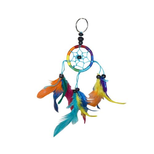 Small dreamcatcher - keyring or decorative hanging, 4.5cm diameter rainbow