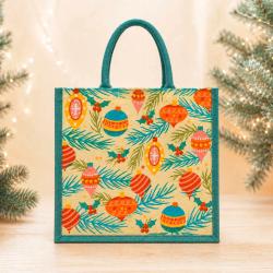 Jute Gift / Shopping Bag, Baubles 30x30cm