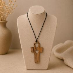Pendant Olive Wood Dove and Heart in Cross 4 x 7cm