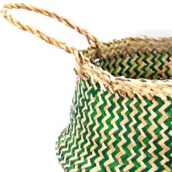 Woven seagrass basket, natural & green 35cm