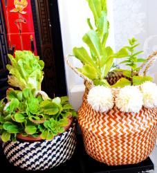 Woven seagrass basket, natural & black 45cm