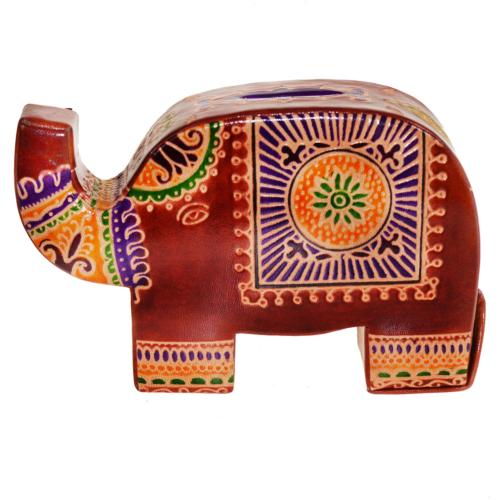 Leather money box elephant brown