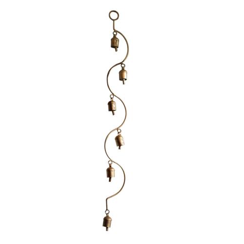 Chime 6 bells on curved hanging, recycled brass 8x65cm