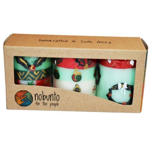 3 hand painted Christmas candles in a gift box