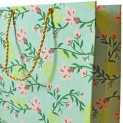 Gift Bag Handmade Paper Floral Design on Light Blue 18 x 23 x 9cm