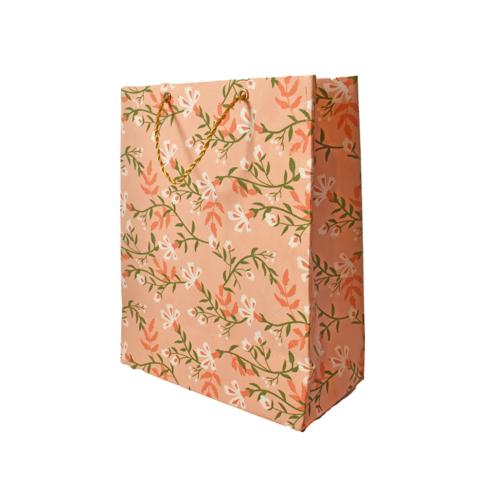 Gift Bag Handmade Paper Floral Design on Pink 18 x 23 x 9cm