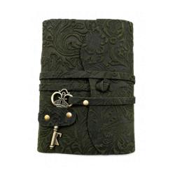 Notebook with Key Leather Floral Embossed Black 13 x 18cm