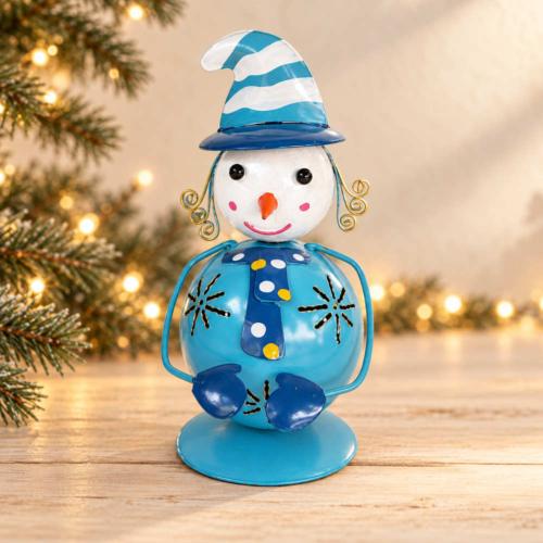 Lets Boogie, Blue Snowman Christmas Ornament, wearing a striped hat, size 10x10x18cm