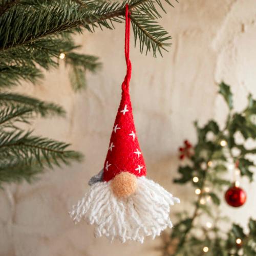 Hanging Decoration Handcrafted Felt Santa Gnome 3 x 10cm