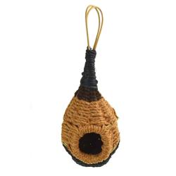 Bird house cane & rope natural & black 35cm height