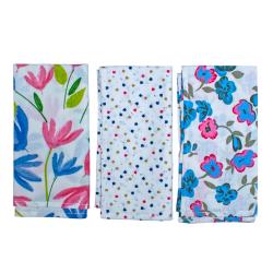 Set of 3 handkerchiefs, flower and fruit designs