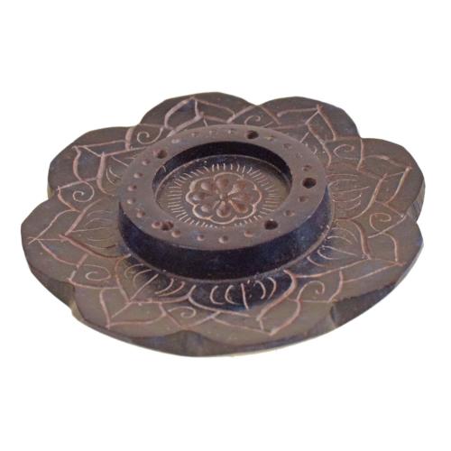 Incense holder ashcatcher soapstone lotus shape blue 6.5cm