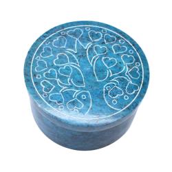 Trinket box, palewa stone, tree and hearts blue 6.5 x 3.5cm