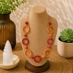 Necklace Recycled Cotton Circles Red / Orange