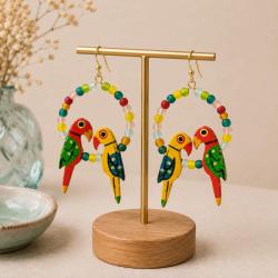 Earrings Parrots on Beaded Circle 3.5 x 6cm