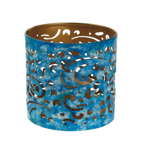 T-lite holder, metal die cut, blue swirl, 9cm height