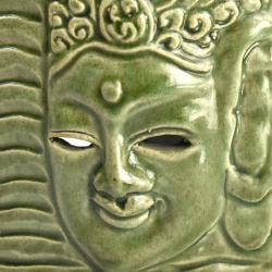 Ceramic Green Triangular oil burner featuring Buddha 10 x 8 x 11cm