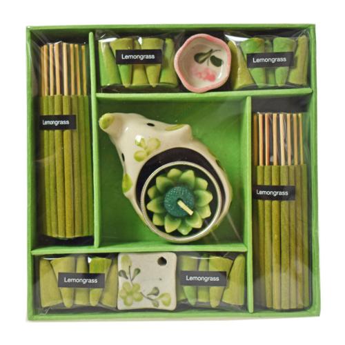 Lemongrass incense and candle giftset with elephant shaped t-light,15x15cm