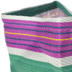 Planter plant holder recycled plastic cement bags, green pink stripes 10x10x10cm