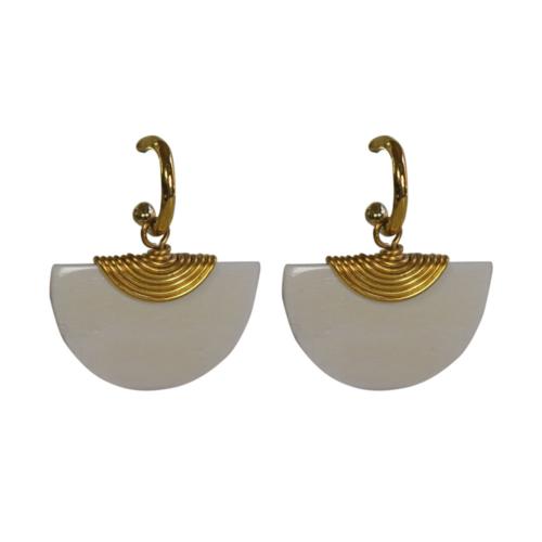 Earrings, Semi-circular white bone and brass 4 (L) x 4 (W) cm