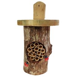 Wood and bamboo bug hotel tree stump with ladybirds 16x27x11