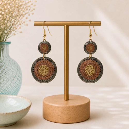 Earrings gold colour, copper 2 circles