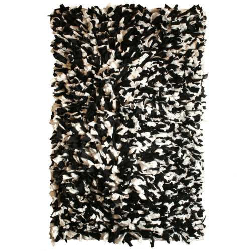 Fluffy Fireside/Bedroom Rag Rug Shaggy Recycled Black & White