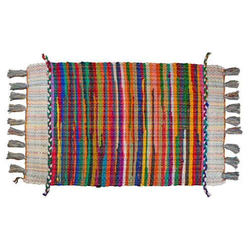 Rag rug, multicoloured centre with tassels