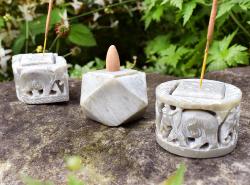 Soapstone elephant incense/candle holder, 8 x 6cm