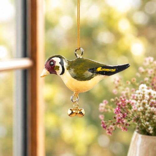 Hanging Bird Decoration Goldfinch, Recycled Plastic