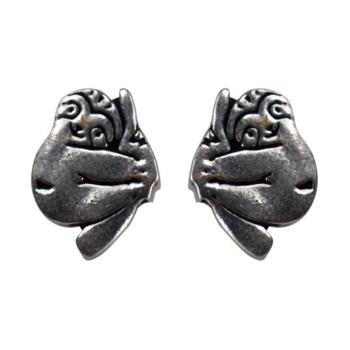 Ear studs, silver colour, Sloth