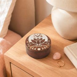Puzzle Box Round Lotus Sheesham Wood 10 x 10 x 6cm