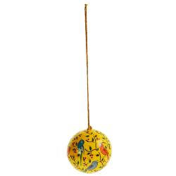 Hanging bauble, birds on yellow, papier maché