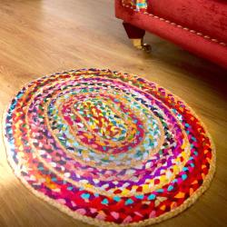 Rug/doormat, recycled cotton & jute oval multi coloured 45x60cm