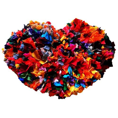 Rag rug, recycled polyester & cotton, heart bright multi coloured 37x60cm
