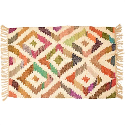 Dhurrie rug, recycled cotton & polyester diamonds design handwoven 120x180cm