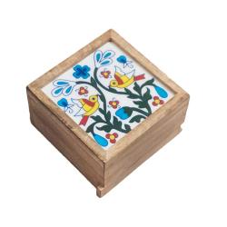 Secret Lock Box Mango Wood with Tile - 2 Birds + Floral