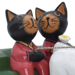 2 cats with pony and trap hand carved Albesia wood, 9 x 23 x 11cm