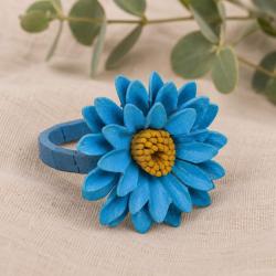 Ring Leather Blue Flower