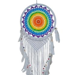 Dreamcatcher rainbow with white outer and tassels 32cm