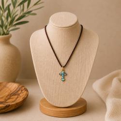 Pendant olive wood, cross with Mother of Pearl, 2.25 x 3cm