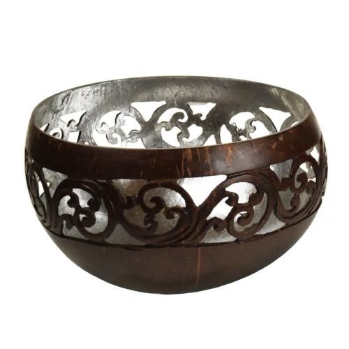 Coconut bowl silver colour lacquer inner 13cm