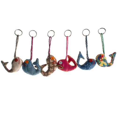 Single keyring, fish, recycled fabric assorted colours