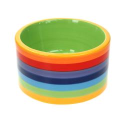 Dog pet bowl rainbow stripes ceramic hand painted