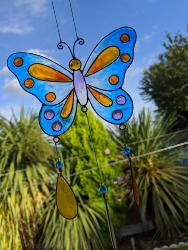 Suncatcher butterfly blue yellow 14x17cm