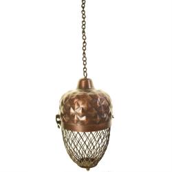 Hanging bird feeder acorn shape recycled brass 13x21cm
