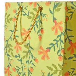 Gift Bag Handmade Paper Floral Design on Lime 13 x 18 x 7cm