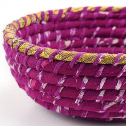 Round basket, recycled sari material pink 26x9cm