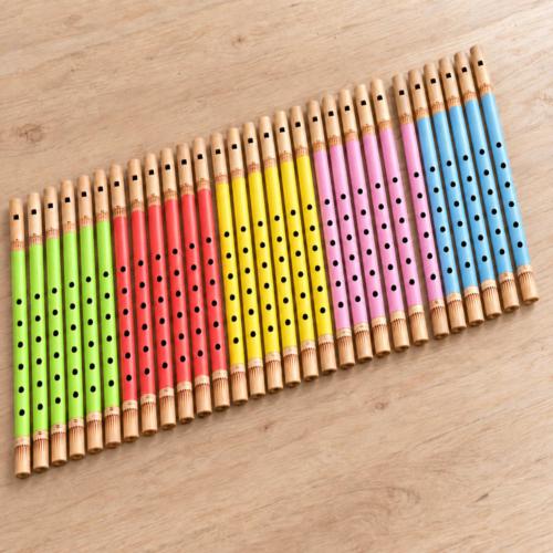 Set of 30 painted bamboo flutes