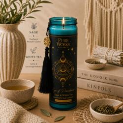 Candle in Glass Jar Esoteric Eye of Providence, Sage and White Tea 300g